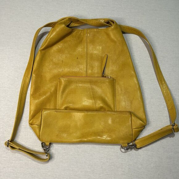 Yellow Vegan Leather Backpack bucket bag, so soft, Boho, Travel, Coastal Cowgirl - Picture 2 of 4